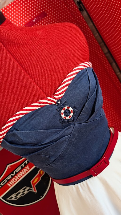robe pin up swing bleu et blanche avec broderie navy