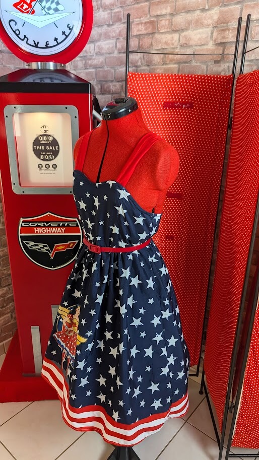 robe pin up rockabilly bleu avec des étoiles blanche style drapeau américain