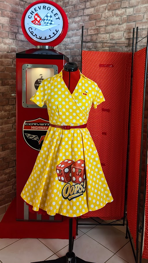 robe pin up jaune à pois blanc swing
