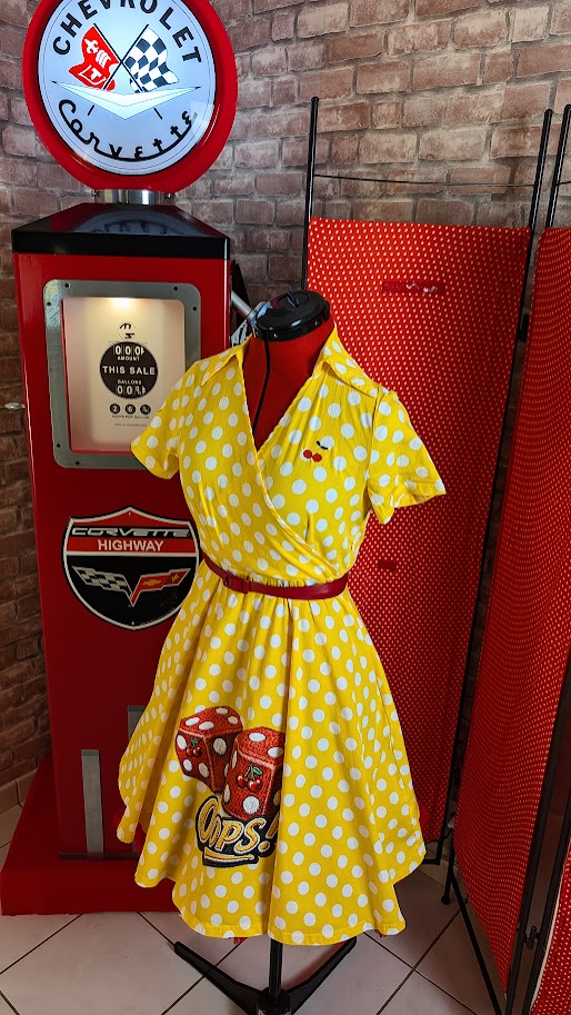 robe pin up jaune à pois blanc swing