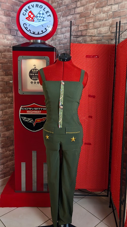 combinaison pin up kakie retro militaire